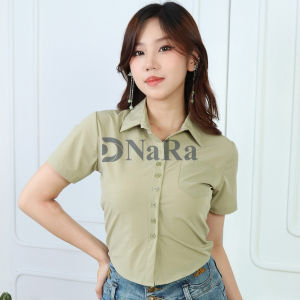 DNaRa - Fuji Top Pendek Kemeja lengan pendek wanita gaya Korea atasan kemeja crop top kancing perut gadis seksi