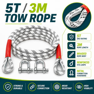 Emergency Vehicle Tow Rope Heavy Duty Braided Recovery Rope 5T-25T Car SUV Pickup with Storage Bag