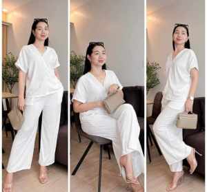 icah Plain Color Textured V Neck Top and Pants Terno Set for Women - fits XS to large - good quality - super kapal ng tela - trending - 100 percent cotton - mall quality - Top pick - madaling maubos - trending - made of imported fabric - affordable a