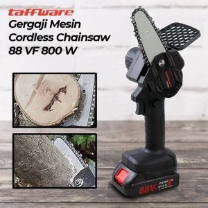 Taffware Chainsaw Cordless 21V 4 Inch 800W dengan Baterai Luminous dan Sistem Gergaji Tanpa Kabel