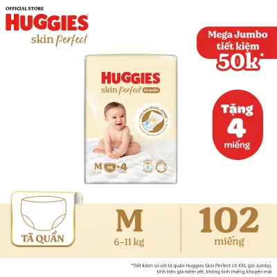 [30.7 QUÀ TẶNG ĐH 699K] Tã quần Huggies Skin Perfect M size Mega Jumbo 98+4 miếng