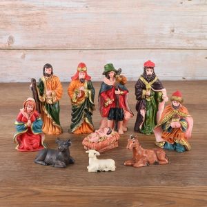 GREYDAWN 10Pcs/Set Resin Material Nativity Stable Ornaments Hand Drawn Design Vintage Christmas Manger Scene Manger Ornaments Tabletop Display Resin Nativity Set Home Decoration