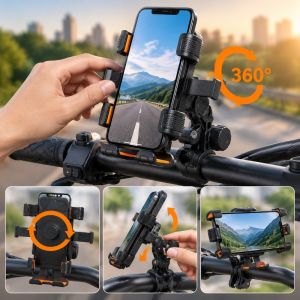 CXXP Shockproof Bike Phone Holder Anti Slip Free Rotating Handlebar Phone Mount Portable One-Touch Locking Universal Phone Bracket for iPhone/Xiaomi/Samsung Food Delivery Rider