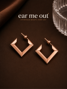 [SG] Rose Gold Nova Square Earrings | Geometric Open Hoop Earrings | Modern Minimalist Jewellery | ear me out (EMO-83)