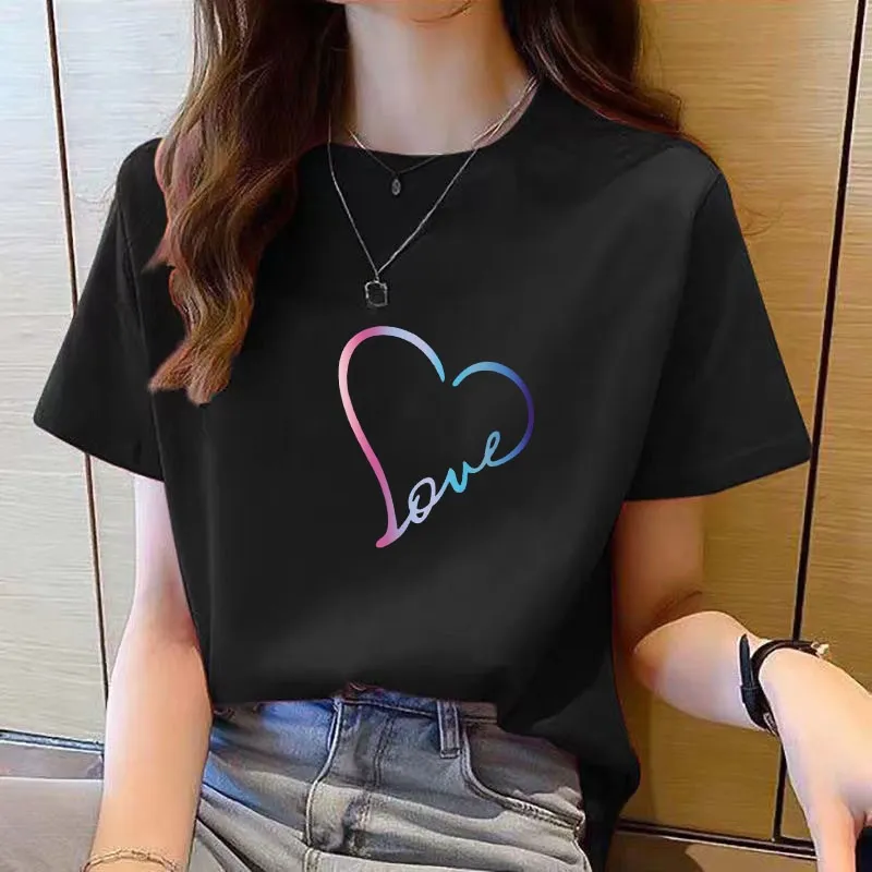 Korea 女装短袖宽松上衣女衣服t shirt women Short Sleeve Summer New t shirt for women t shirt Round Neck Loose printing tshirt woman Top Fashion Loose top women clothes tops COD