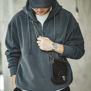 Maden brand tooling style men youth academic campus students Japanese retro army green polar fleece hooded sweater plus velvet base layering to wear male jackets