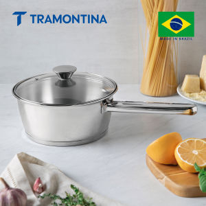 Tramontina 16cm Allegra Steel Sauce Pan with Glass Lid 62651164 Induction Safe 18/10 Stainless Steel Sauce Pan Made in Brazil BTRA213