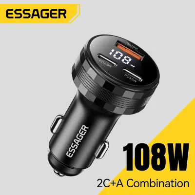 Essager 108W USB-A Type-C Digital Display 2C+A Car Charger Fast Charge PD45W Car Fast Dual Type C Charging PD/QC3.0 For iPhone16 15 14-5 Huawei Xiaomi Samsung Phone iPad Pickups Vans SUVs 2C+A 108W Digital Display USB A Car Chargers