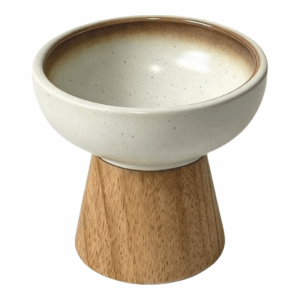 PHANT Large Caliber Ceramic Cat Bowl Raised Wood Base Cat Food Bowl Dog Bowl Retro Elevated Cat Bowl Indoor Pets