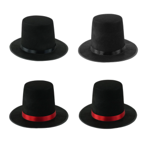 Vintage Black Top Hat Satins Ribbon Belt Caroler Snowman Costume Accessory for Adults and Teens Formal Occasion