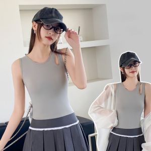SEEMAY Không để lại dấu vết Áo camisole nữ Màu sắc đồng nhất Có đệm ngực Corset phong cách Hàn Quốc Thanh lịch xe tăng Áo crop top Mùa xuân mùa hè