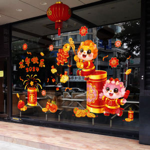 DECAL TẾT - HÍT TĨNH ĐIỆN Dán Kính 2 Tiểu Long Mừng Tết và Pháo Nổ