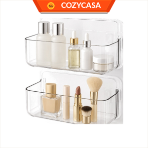 【CozyCasa】 Transparent No-Drill Wall Storage Shelves | Bathroom & Vanity Organizers