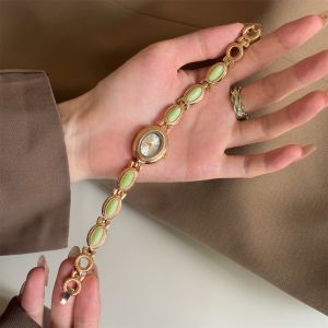 HEALMEYOU Oval Ladies Watch Colored Gemstones Elegant Bracelet Watch Vintage Luxury Wristwatch