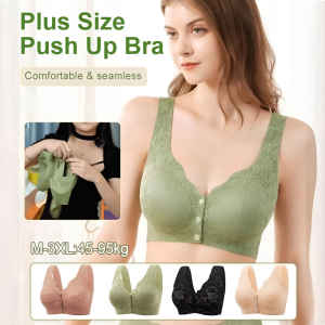 Lace Womens Front Button Bra Seamless Push Up Non-Wired Bra Plus Size Comfortable Underwear