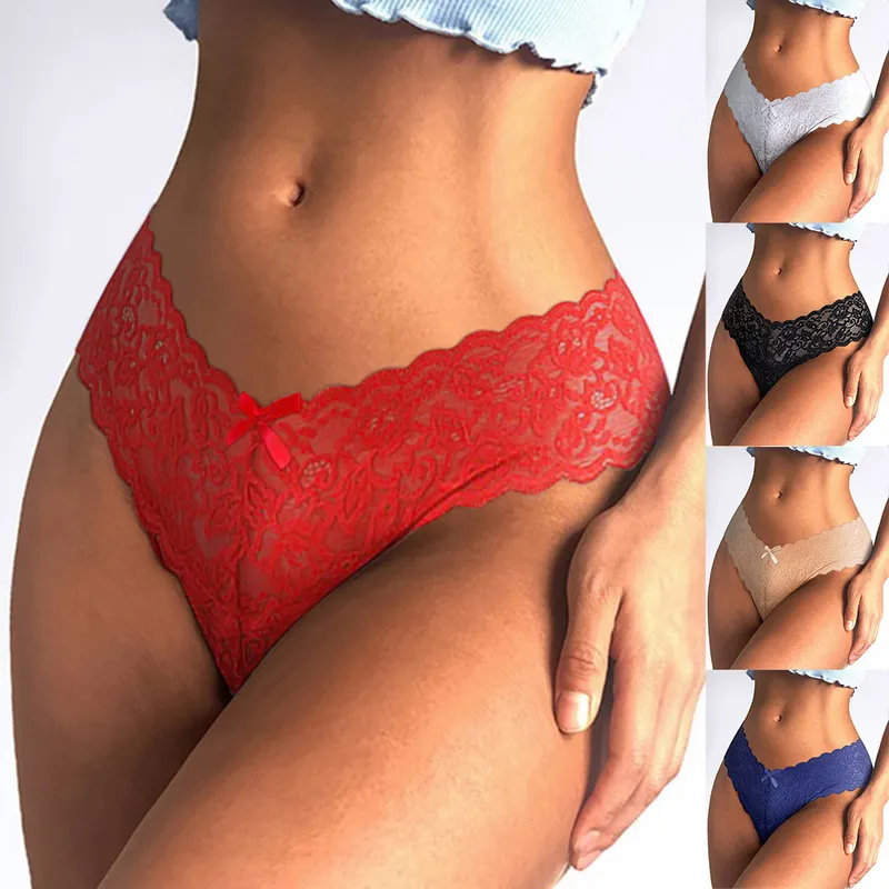 Women Underwear Brief lace Panties Seamless Cotton Panty Hollow Red XL 