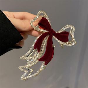Jepit Rambut Korea Logam 10.5cm Shiny Rhinestone Double Layer Bow Hair Claw Clips HAVP001