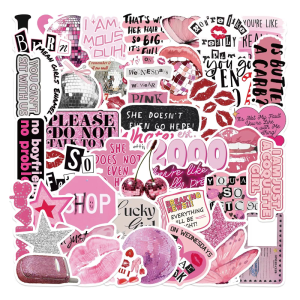 50 Miếng Dán Retro Màu Hồng đề can nhựa PVC Chống Thấm Nước Cho Scrapbooking vỏ điện thoại Hành Lý băng dính trang trí Ván Trượt