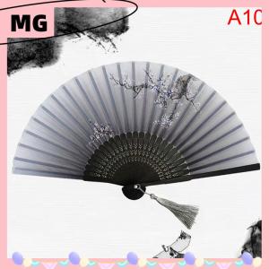 【Magical House】[ New Hot Fashion] Chinese Silk Folding Fan Wooden Shank Classical Dance Fan Home Decoration