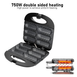 6 Hole Double Side waffle Hot Dog Warmer 750W Household Breakfast Machine for Home EU Plug 220‑240V Breakfast Machine Hot Dog Machine