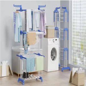 NALANILI Plastic Clothes Drying Rack with Hook Large Size Foldable Clothes Airer Adjustable 4-Tier Movable Clothing Rack Household
