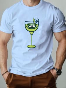 Mens T-Shirt Pure Cotton Cartoon Goblet Print Comfortable Breathable Round Neck Short Sleeve Casual Summer Daily Wear Tee Top
