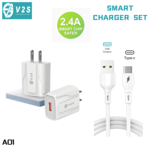 V2S A01 2.4A Fast Charger Mini Universal Charger Quick Charger Cable & Adpater for Micro/iOS/Type-C