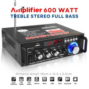 Amplifier Professional 600W FLECO BT-298A  Power Amplifier Bluetooth Digital Amplifier 300W Audio Display + 300W Digital HIFI Audio Stereo Power Amplifier 2 Channels HIFI Audio Stereo Power AMP USB FM Radio Car Radio Home Theater with Remote Control