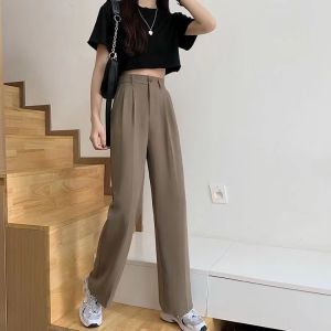 Womens Casual Wide Leg Suit Pants High Waist Loose Straight Trousers All-match Streetwear Commute Pants Black/Khaki