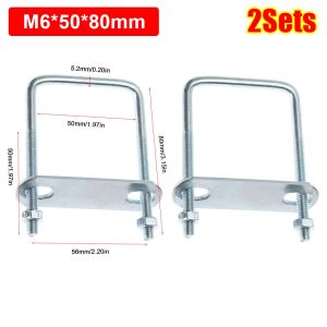 WAYCAI 2Sets Iron Square Clamp Right Angle U-bolt With Baffle Pipe U-clamp Durable Screw Squa Bolt