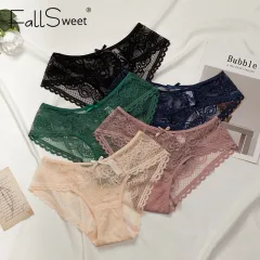 FallSweet 3pcs/set Ice Silk Sweet Panties for Woman Lace Line Middle Waist  Seamless Underwear Summer Thin Easy Dry Brief