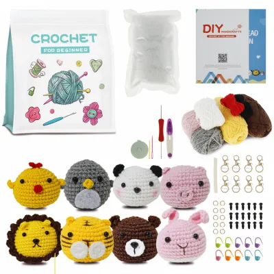 Crochet Kit for Beginners Complete Crochet Knitting Kit Adorable Animal Crochet Starter Pack with Keychain Step-by-Step Video