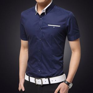 Mens Short-sleeved Shirts Slim Fit Mens Social Business Formal Shirts Mens Fashion Casual