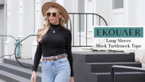 Ekouaer  Womens Fake High Collar Long Sleeve Shirt Ribbed Knit Lightweight Pullover Sweater Stretchy Close-fitting Warm Top