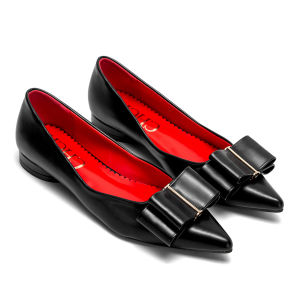 CHCH Womens Flat Shoes New Black Pointed Bow Business Shoes Comfortable Commuting Womens Shoes2026