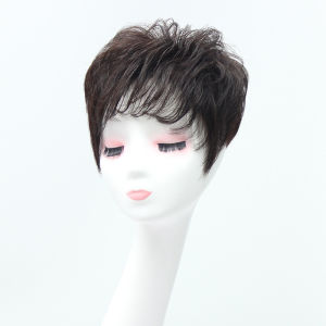 TSE short curly hair wig piece for mother real hair made Fluffy natural wigs patch for middle-aged and elderly lady covering white hair replacement