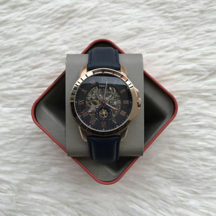 READY STOK FOSSIL ORIGINAL ME3054 MEN GRANT AUTOMATIC DARK BLUE LEATHER WATCH Lazada