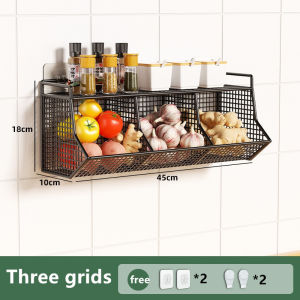 Wall Mounted Seasoning Vegetable Storage Organizer Basket No Punch Kitchen Spice Racks Fruit Basket Space Saver Shelf Holder for Home