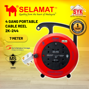 SYK SELAMAT 2K-244 4 Gang Cable Reel 7 Meter Extension Plug Socket Wire Cord Heavy Duty Wayer Extension