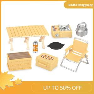 Madha Simulation Mini Picnic Camping Set Dollhouse Outdoor Scene Decor Folding Tables Chair Stool Cassette Stoves Kid Pretend Play Toy