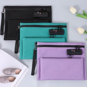 TFHDFHRG Oxford Cloth Locking File Pouch Password Lock Waterproof Passport Wallet for Men Women Dual-Layer Document Storage Bag Travel Use