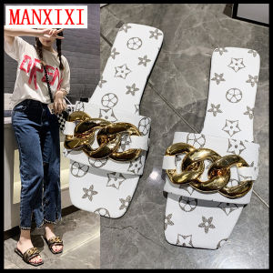 MANXIXI Phụ Nữ Thời Trang Đẹp INS Phong Cách Dây Chuyền Vàng Dép Đi Trong Nhà (Kích Thước 35-42)