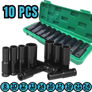 Kunci Shock 1 Set Lengkap 10 PCS 1/2 Inch 8-24mm Kunci Sok Impact Panjang Extention 1 Set Komplit