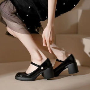 French Style Spring Summer Thick Heel Womens Shoe Fashionable Small Leather Shoes