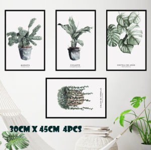 Set of 4 Plant Wall Art Prints Set Aesthetic Room Decor 45x 30cm Unframed Watercolour Green Botanical Poster Leaf Pictures Home Decor Bathroom Kitchen Living Room Leaf Prints