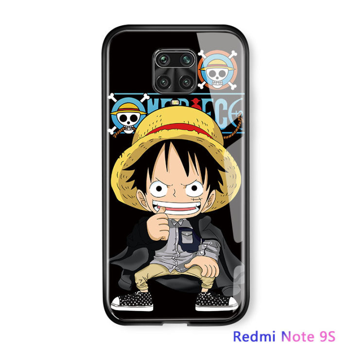 Hontinga Casing Case For Xiaomi Redmi Note 9s Note Pro Case Luxury Soft  Edge Anime Casing Luffy Glossy Casing Tempered Glass Phone Case Shockproof 
