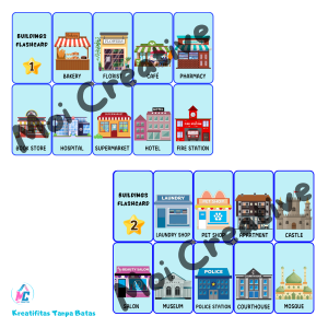 Flashcard Edukasi Anak - Buildings dalam Bahasa Inggris | 20 Lembar | Art Paper Glossy 260gsm | Free Ring