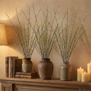 FUNG Long Stems Artificial Plum Branches Floating Branch Fake Leaves Simulation Green Plant Flower Arrangement Real Touch Willow Plum Branch Vase Bouquet