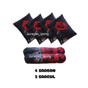 1set sarban sargul isi 6 pcs 4 sarung bantal 2 sarung guling murah adem lembut motif karakter polos