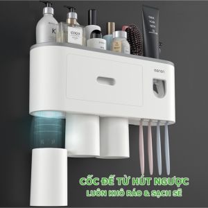Kệ Để Bàn Chải Kem Đánh Răng  Kem Đánh Răng Tự Động 3 cốc Không khoan tường (Tặng kèm miếng dán)